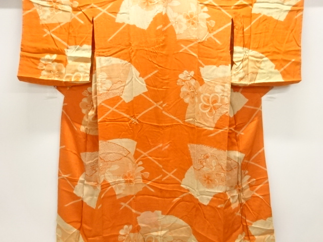 アンティーク　錦紗地紙に花模様長襦袢（刺繍衿付）